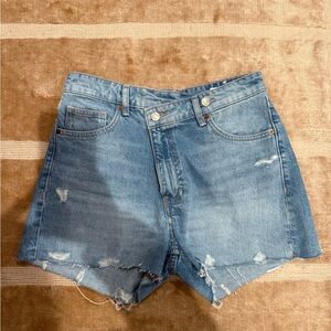 Zara Light Blue Distressed Jean Shorts